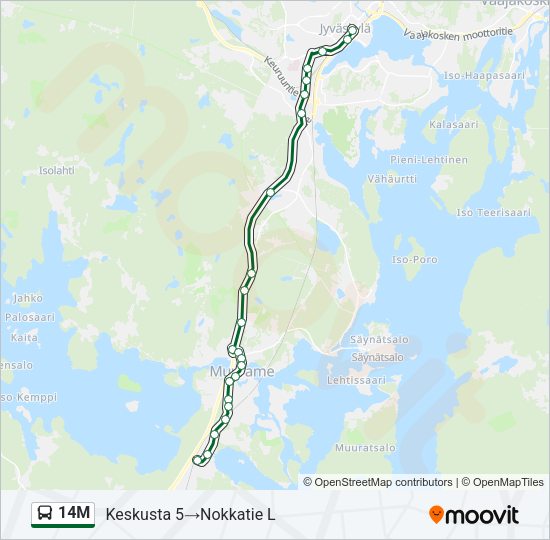 14M bussi -linjakartta