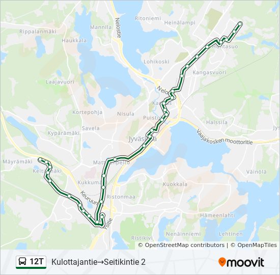 12T bussi -linjakartta