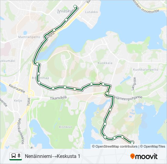 8 Reitti: Aikataulut, pysäkit ja kartat – Nenäinniemi‎→Keskusta 1  (päivitetty)