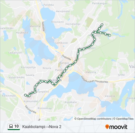 10 Reitti: Aikataulut, pysäkit ja kartat – Kaakkolampi‎→Nova 2 (päivitetty)