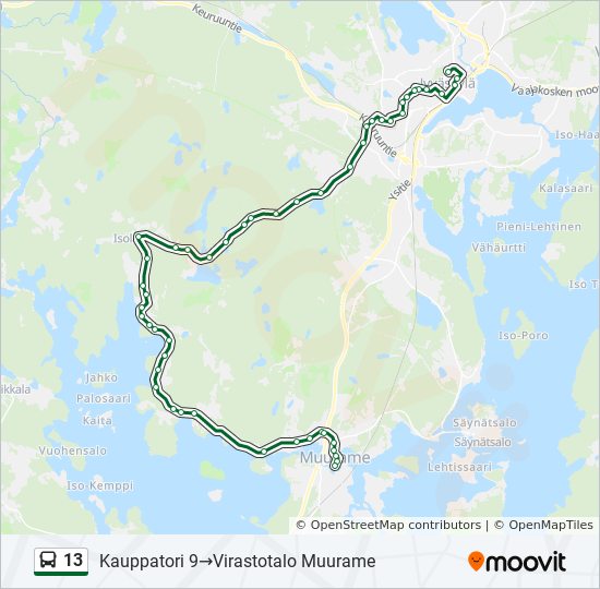 13 bussi -linjakartta