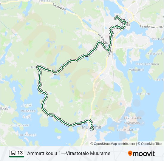 13 bussi -linjakartta