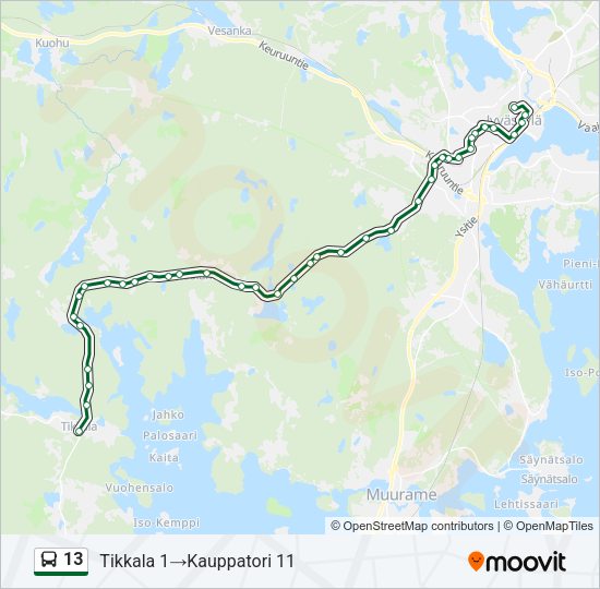 13 bussi -linjakartta