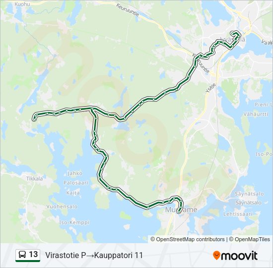13 bussi -linjakartta