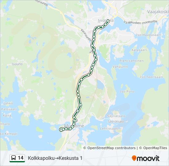 14 bussi -linjakartta