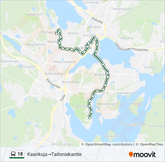 18 bussi -linjakartta