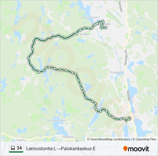 34 bussi -linjakartta