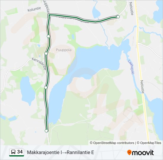 34 bussi -linjakartta