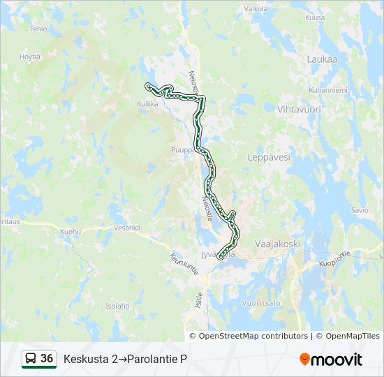 36 bussi -linjakartta