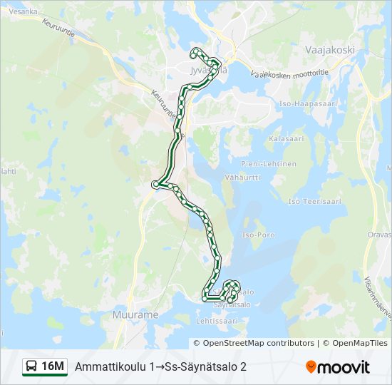 16M bussi -linjakartta