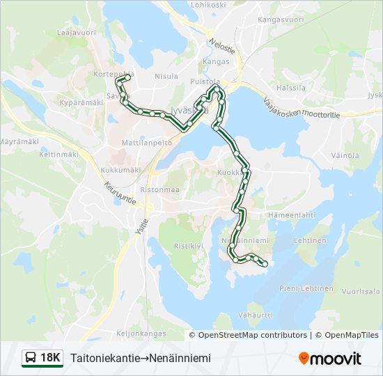 18K bussi -linjakartta