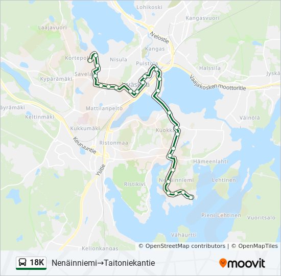 18K bussi -linjakartta