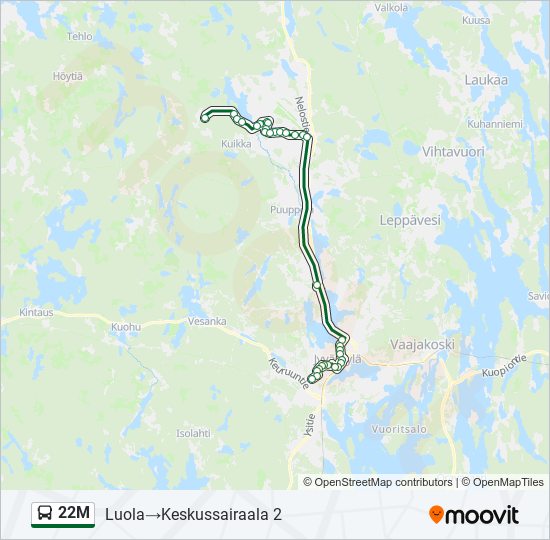 22m Reitti: Aikataulut, pysäkit ja kartat – Luola‎→Keskussairaala 2  (päivitetty)