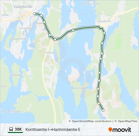 38K bussi -linjakartta