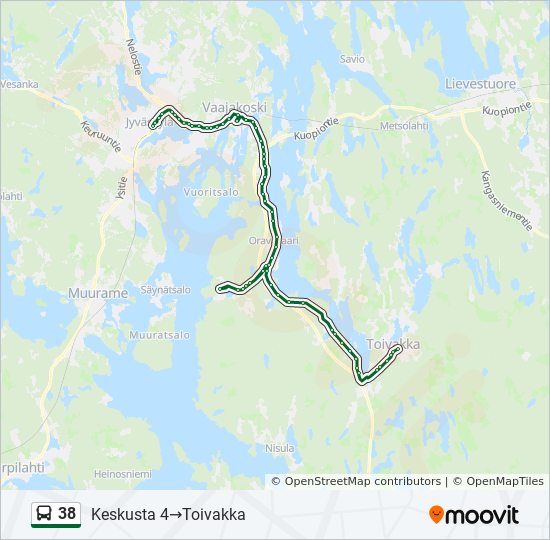 38 bussi -linjakartta