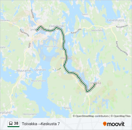 38 bussi -linjakartta