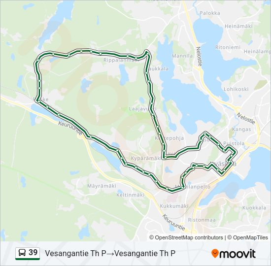 39 bussi -linjakartta