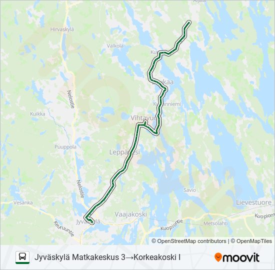 koivuranta Reitti: Aikataulut, pysäkit ja kartat – Jyväskylä Matkakeskus 3‎→ Korkeakoski I (päivitetty)