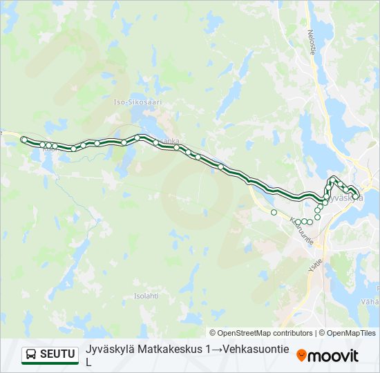 seutu Reitti: Aikataulut, pysäkit ja kartat – Jyväskylä Matkakeskus  1‎→Vehkasuontie L (päivitetty)