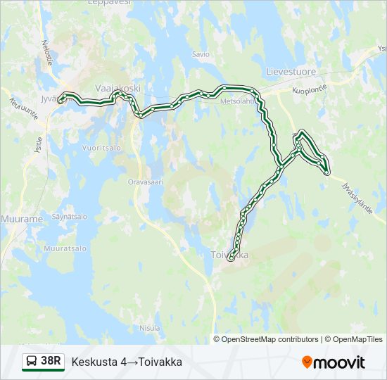 38R bussi -linjakartta