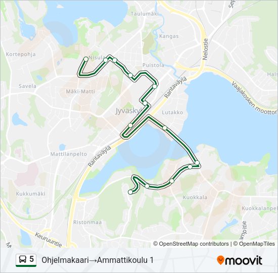 5 bussi -linjakartta