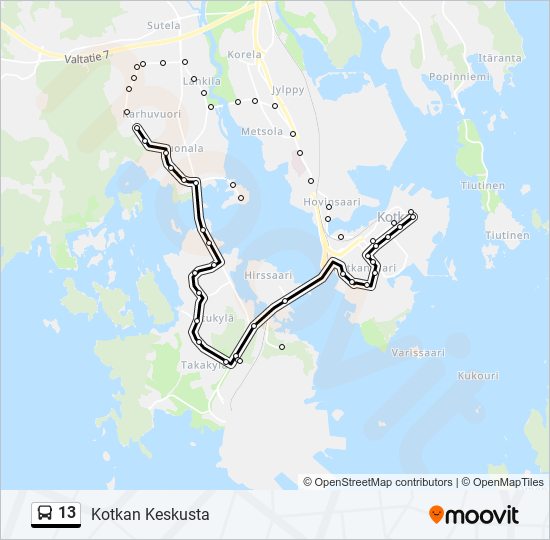 13 Reitti: Aikataulut, pysäkit ja kartat – (päivitetty)