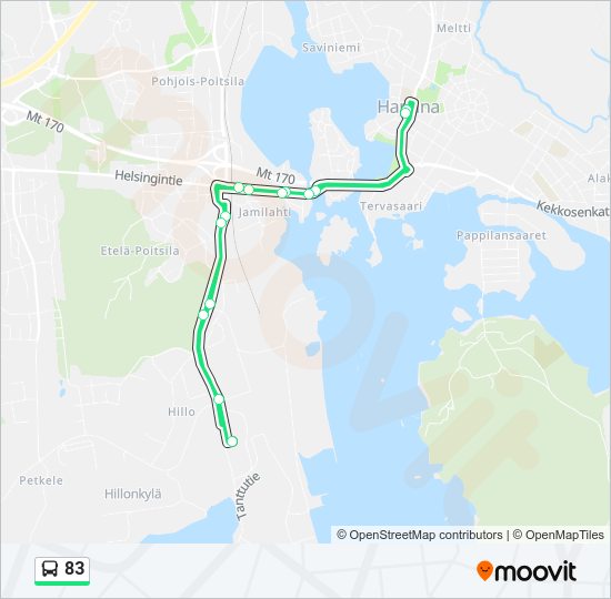 83 bussi -linjakartta