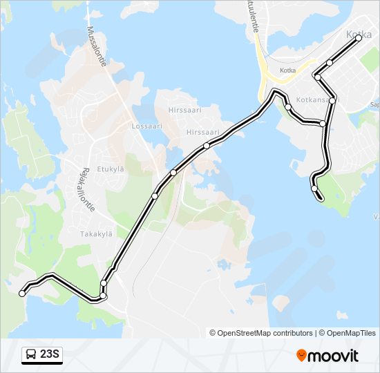 23S bussi -linjakartta