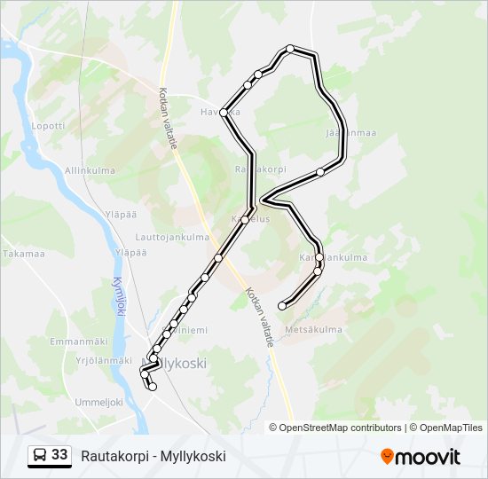 33 bussi -linjakartta