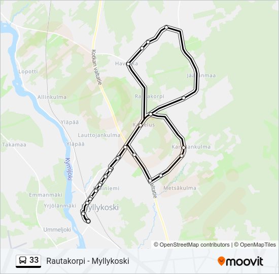 33 bussi -linjakartta