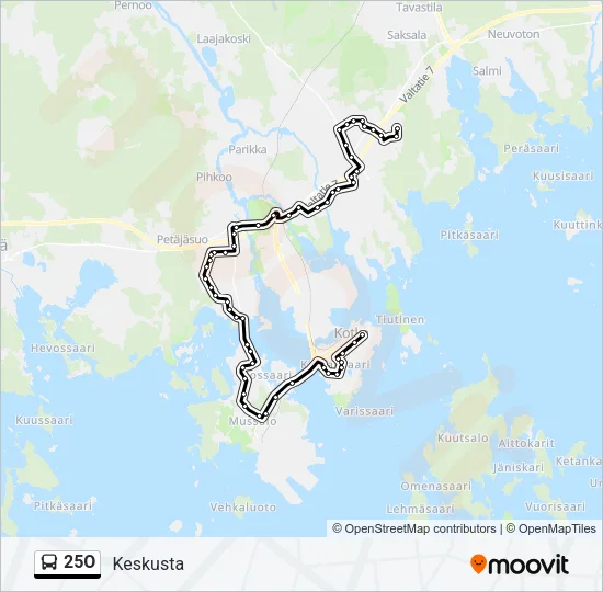 25O Bus Line Map