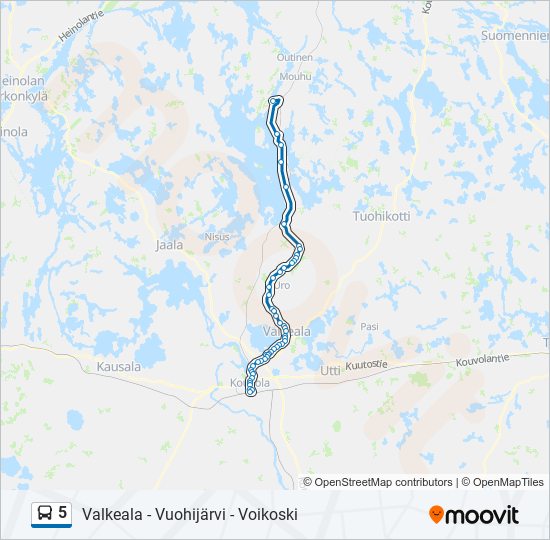 5 Reitti: Aikataulut, pysäkit ja kartat – Valkeala - Vuohijärvi - Voikoski  (päivitetty)