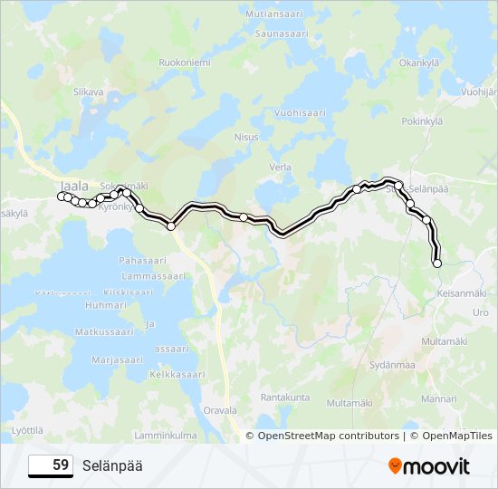 59 Reitti: Aikataulut, pysäkit ja kartat – Selänpää (päivitetty)