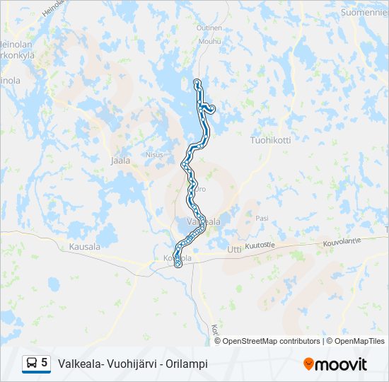5 bussi -linjakartta
