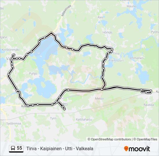 55 bussi -linjakartta