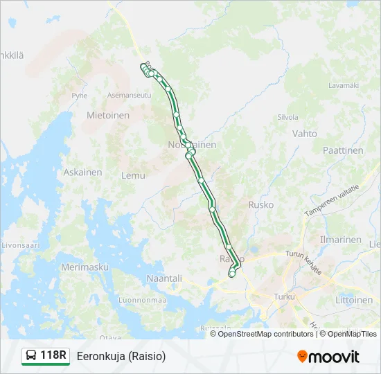 118R bussi -linjakartta