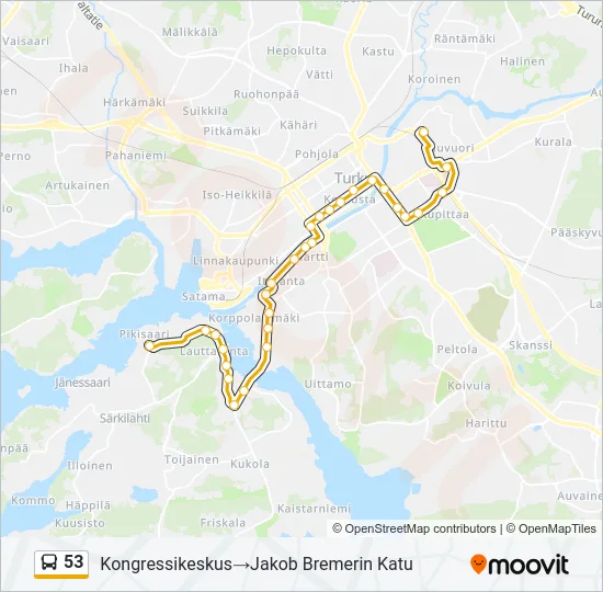53 bussi -linjakartta