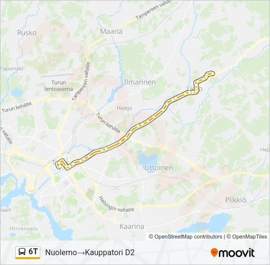 6T bussi -linjakartta