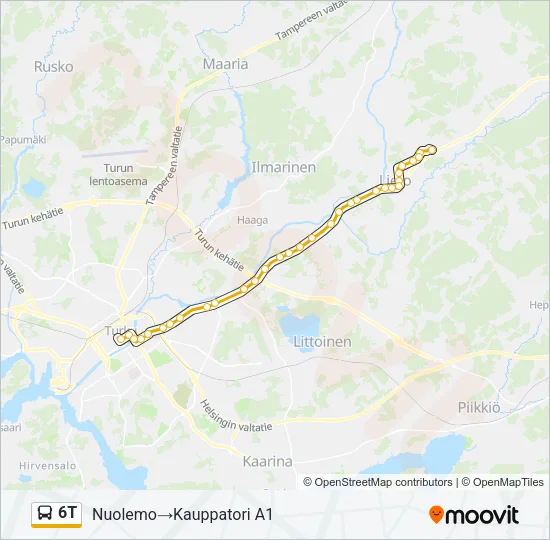 6T bussi -linjakartta