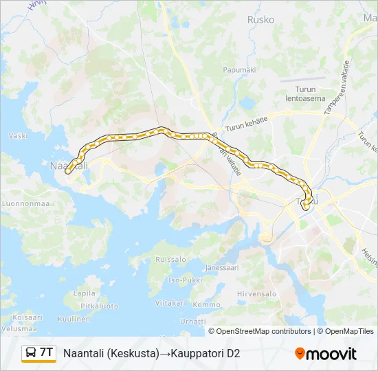 7T bussi -linjakartta