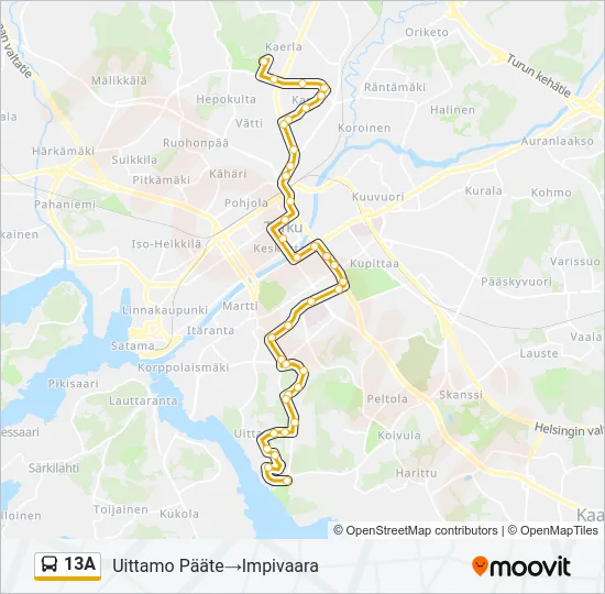 13A bussi -linjakartta