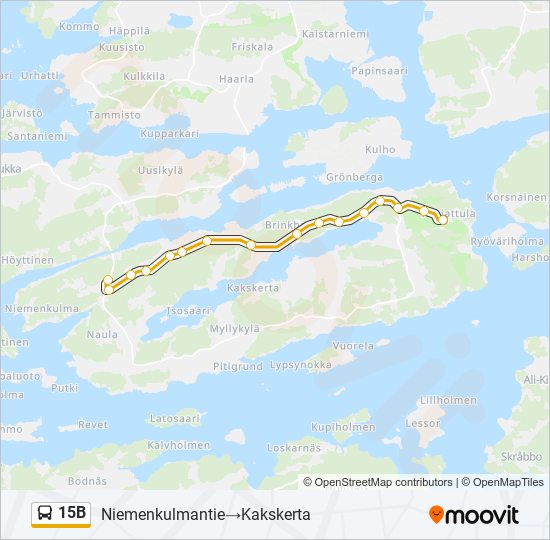 15B bussi -linjakartta