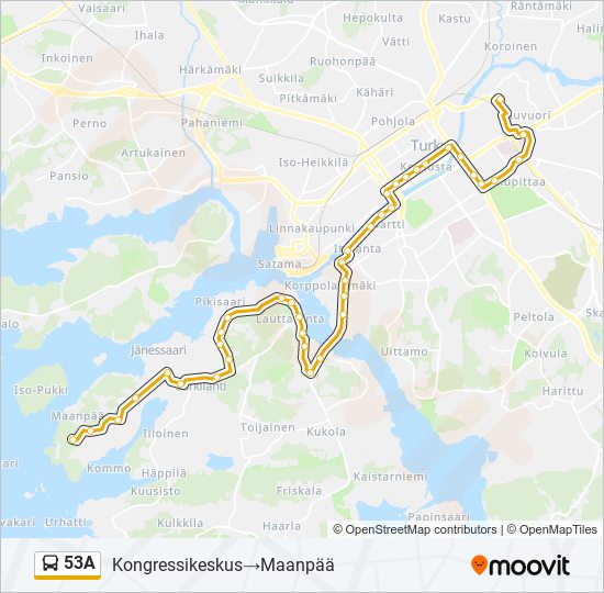 53a Reitti: Aikataulut, pysäkit ja kartat – Kongressikeskus‎→Maanpää  (päivitetty)