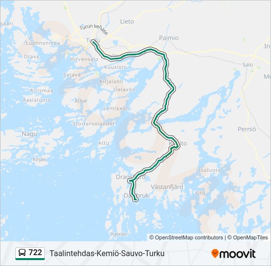 722 bussi -linjakartta