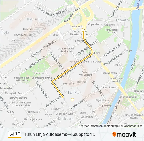 1T bussi -linjakartta