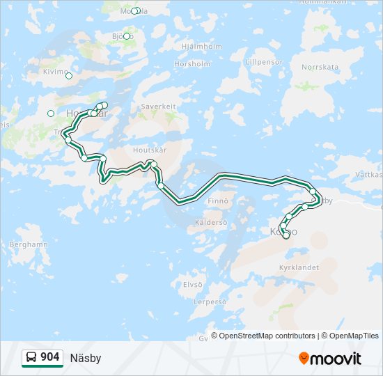904 bussi -linjakartta