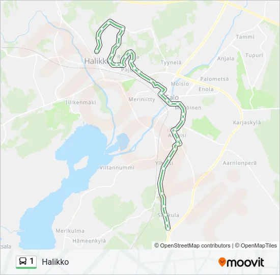 1 bussi -linjakartta