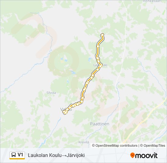 V1 bussi -linjakartta