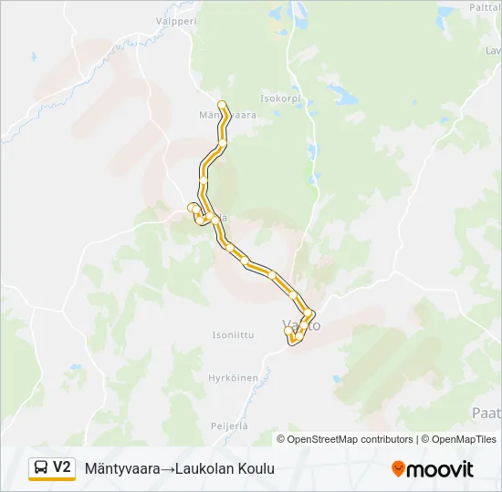 V2 bussi -linjakartta