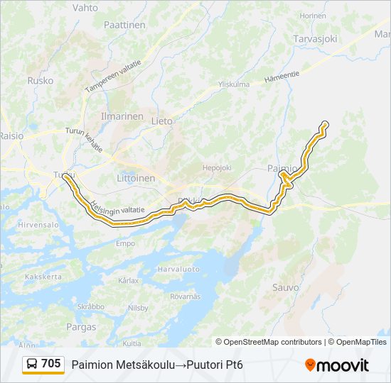 705 bussi -linjakartta